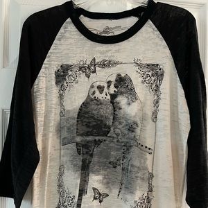 Lightweight tee with Love Birds, Black/Crean, Size L